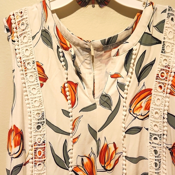 ❤ ANTHROPOLOGIE DANIEL RAINN BOHO TOP - LACE TRIM FLORAL BACK BUTTON, LARGE - Picture 7 of 7